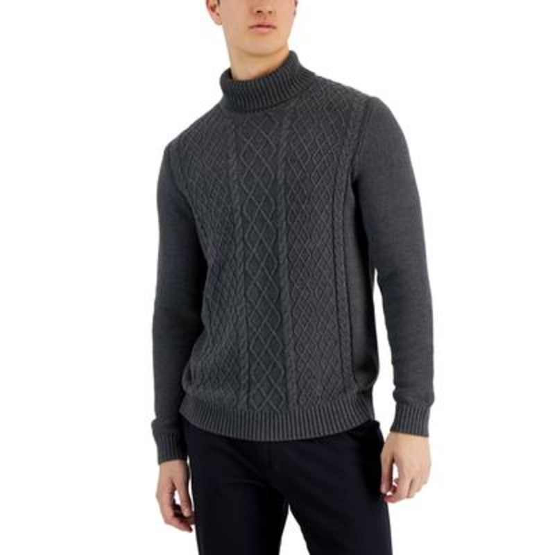 Club Room Mens Chunky Turtleneck Sweater Charcoal Heather Medium