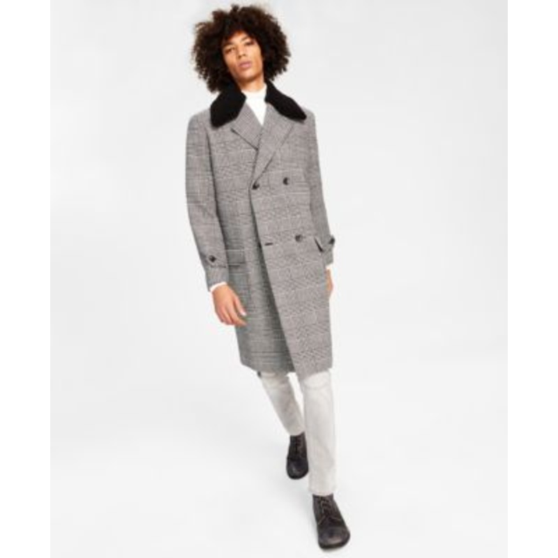 International Concepts Men's Ashton Classic-Fit Glen Plaid Top Coat Fleece Trim XS