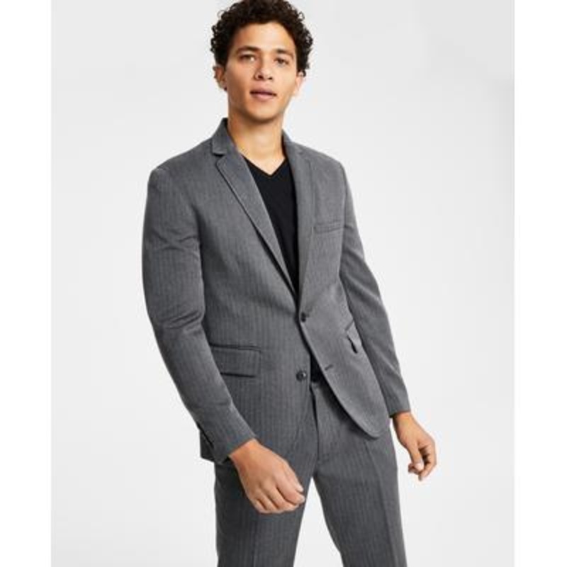 International Concepts Men's Herringbone Suit Jacket Deep Black Large