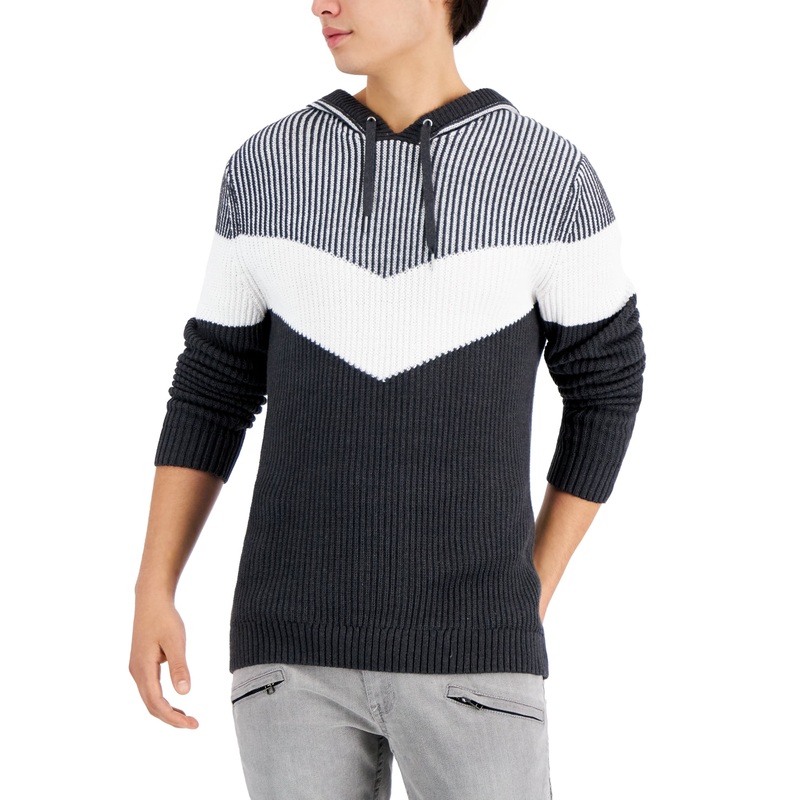International Concepts Mens Colorblocked Hoodie Sweater Hthr Onyx Large