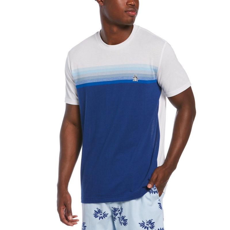 Original Penguin Mens Ombre Striped T Shirt Blue Large