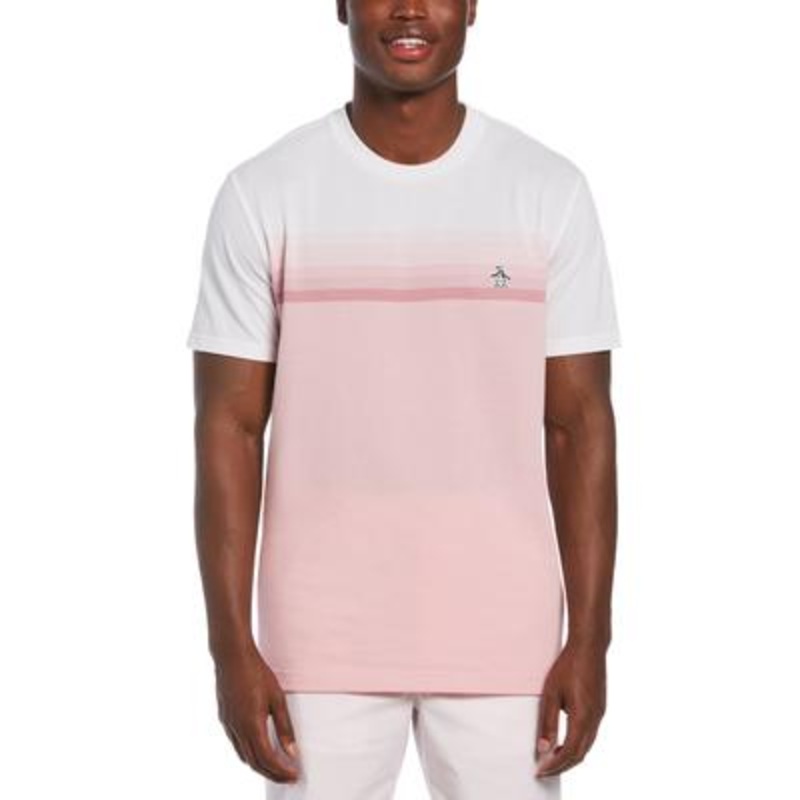 Original Penguin Mens Ombre Striped T Shirt Pink White Medium