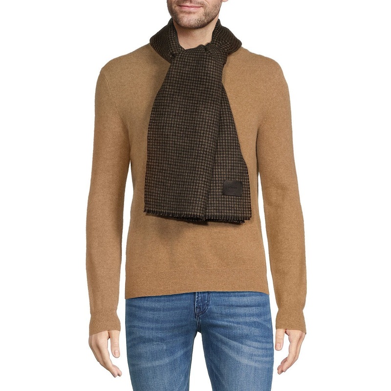 Vince Men's Houndstooth Scarf Brown One-Size Classic Design