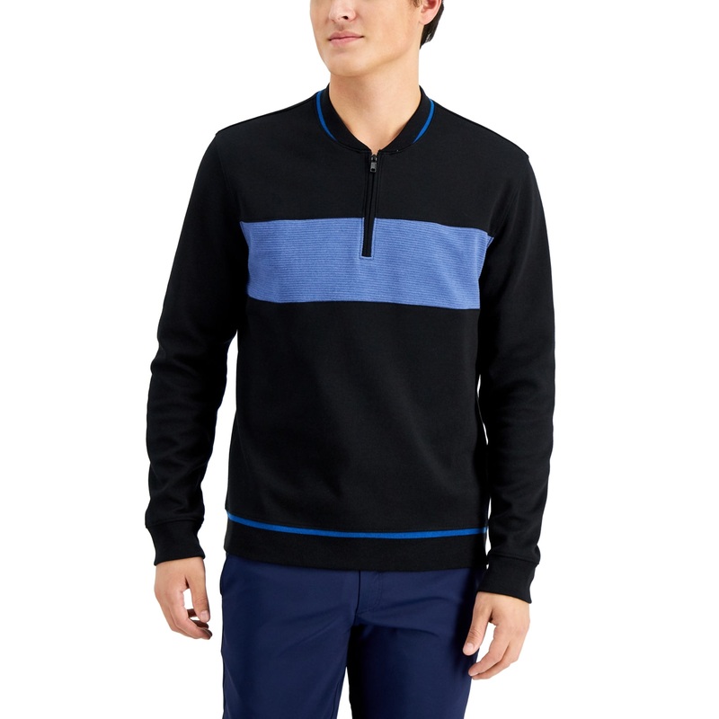 Alfani Mens Baseball Ottoman Shirt Quarter Zip Sweatshirt Black 2XL