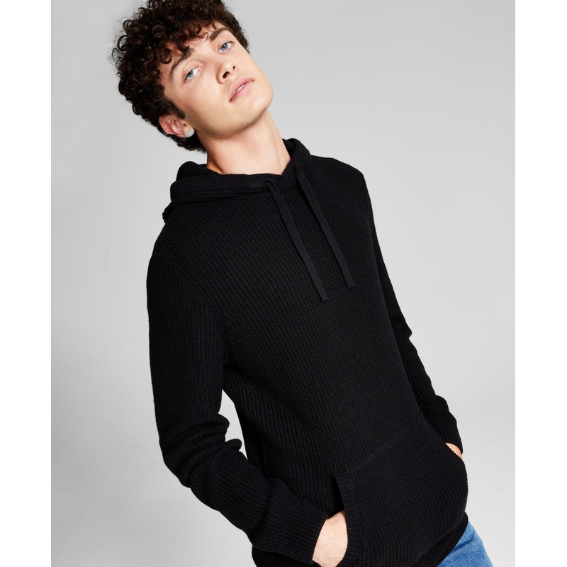 And Now This Men's Soft Knit Textured Hooded Sweater Black Small