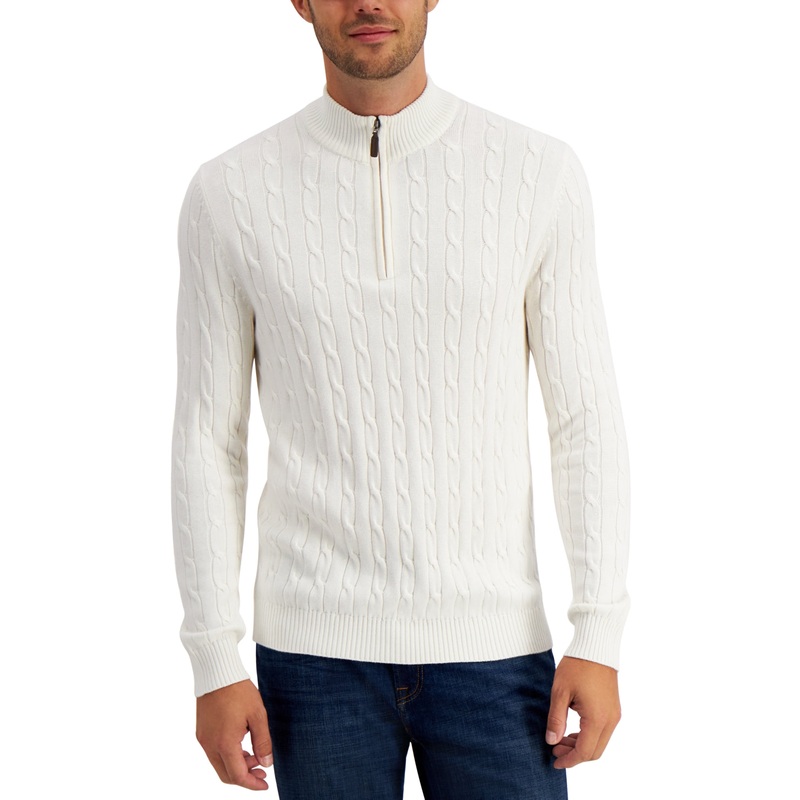 Club Room Cable-Knit Quarter-Zip Sweater Winter Ivory Medium