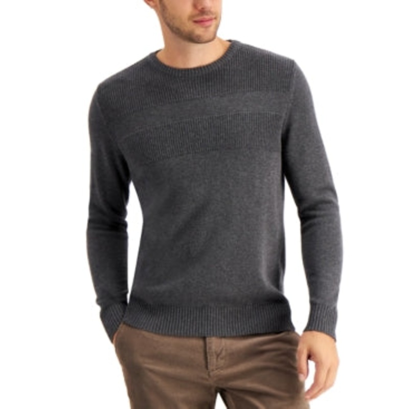 Club Room Charcoal Heather Textured Cotton Sweater Large