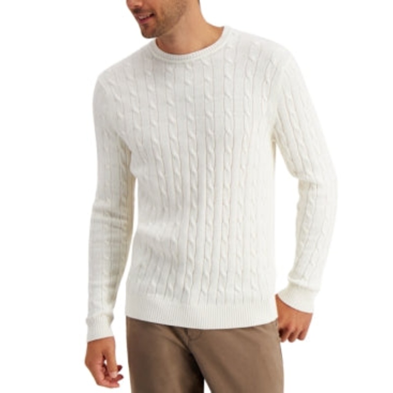 Club Room Men's Cable-Knit Ivory Sweater Medium