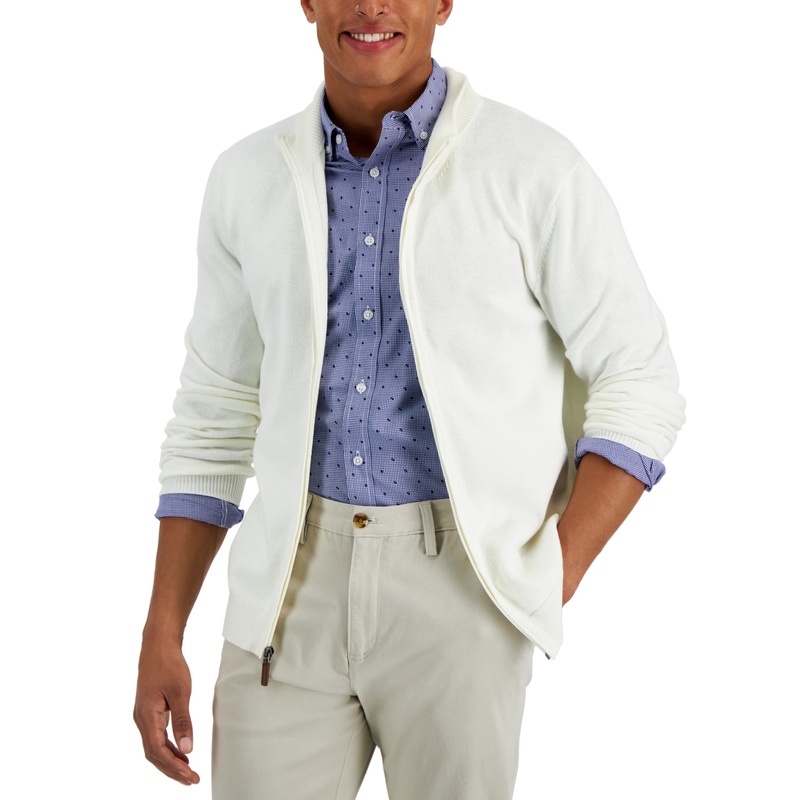 Club Room Men's Ivory Full-Zip Sweater Small