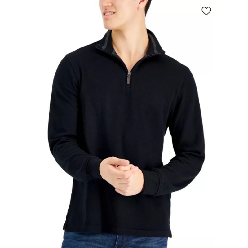 Club Room Men's Regular-Fit 1/4 Zip Sweater Size Small Black