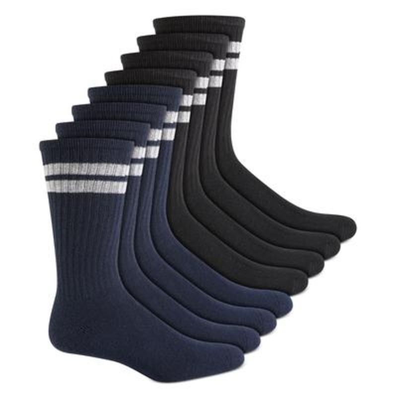 Club Room Mens 8 Pk Black Stripe Crew Socks One Size