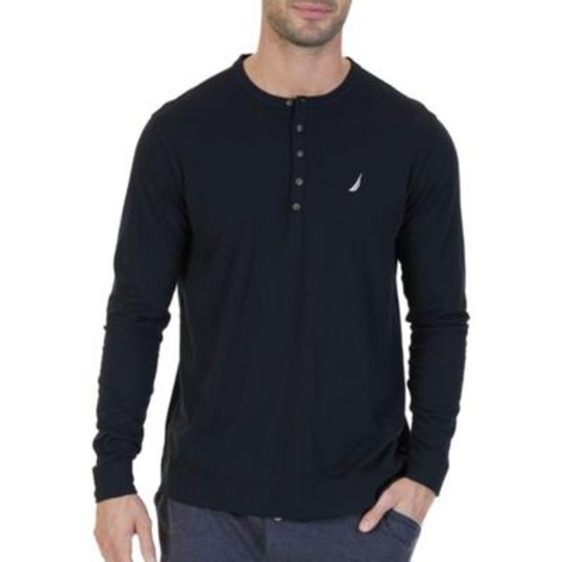 Nautica Mens Henley Pajama Shirt 2XL Black