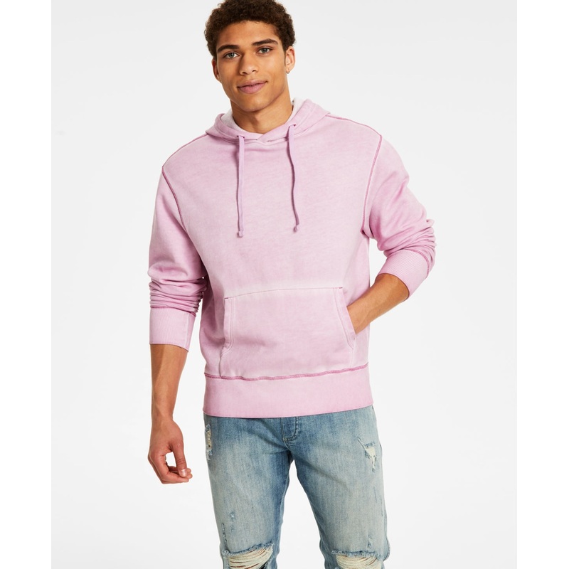 Sun Stone Men's Garment Wash Feece Hoodie Pink Phalaenopsis Large