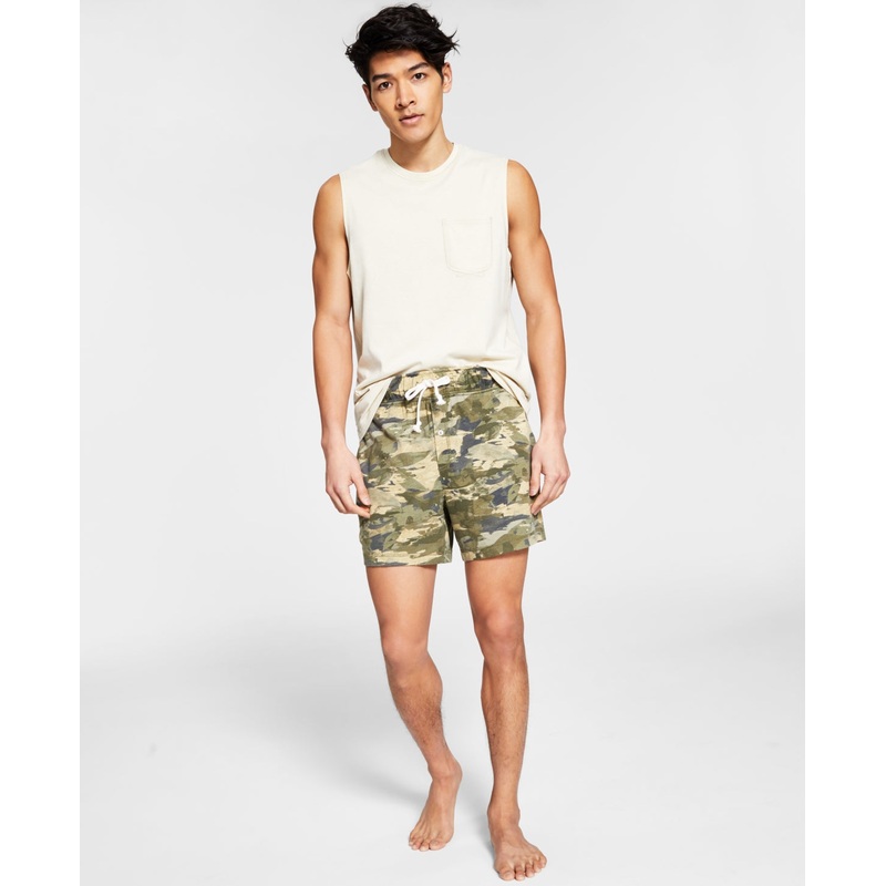 Sun Stone Mens Green Camo Knit Pajama Shorts Medium