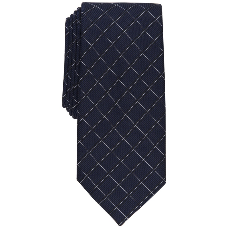 Alfani Mens Necktie Slim Grid Navy Blue Tie