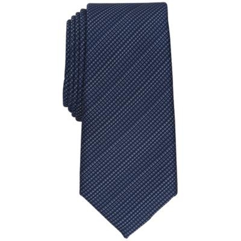 Alfani Mens Slim Check Stripe Tie Navy Blue OS