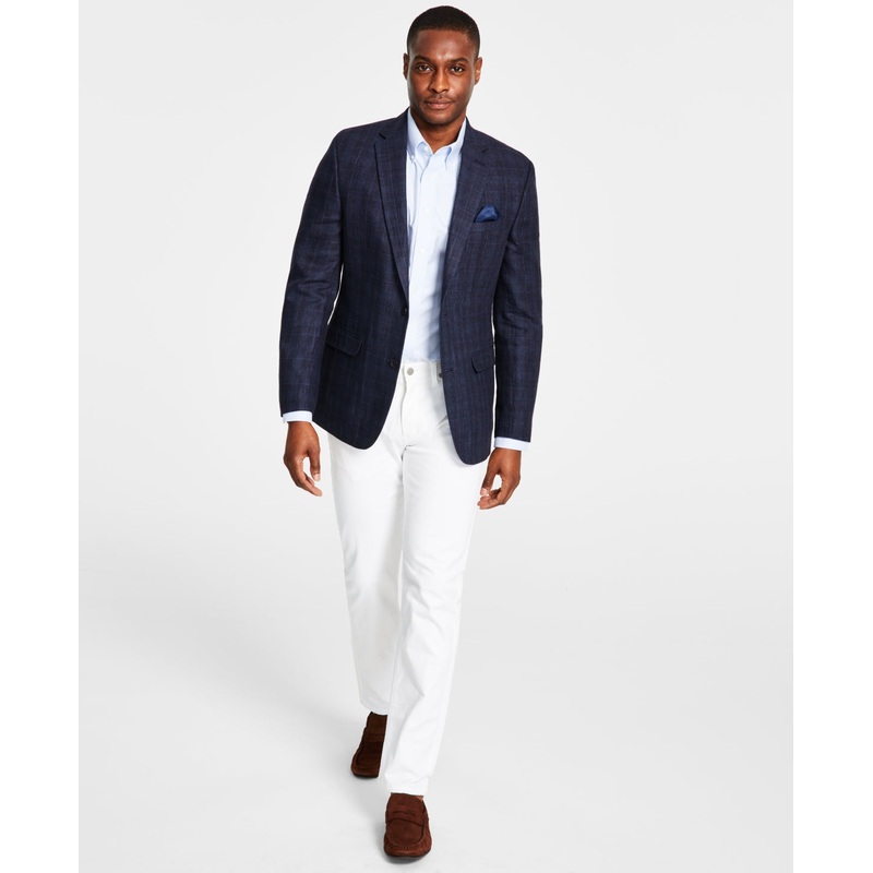 Bar III Men's Navy Windowpane Sport Coat Slim-Fit 40S
