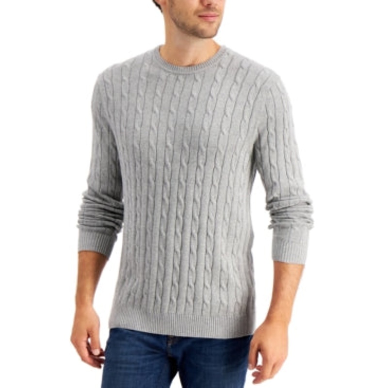 Club Room Men's Cable-Knit Sweater Soft Grey Heather Size Large