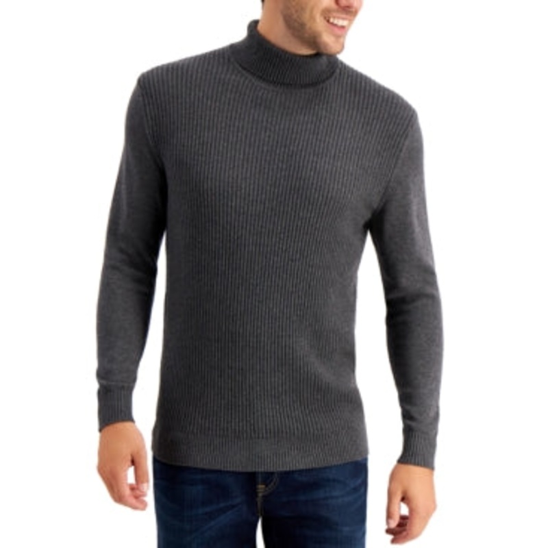 Club Room Men's Charcoal Heather Grey Textured Turtleneck Sweater Large