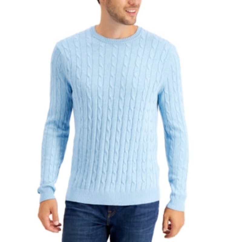 Club Room Mens Cable Knit Sweater Skylight Blue Medium
