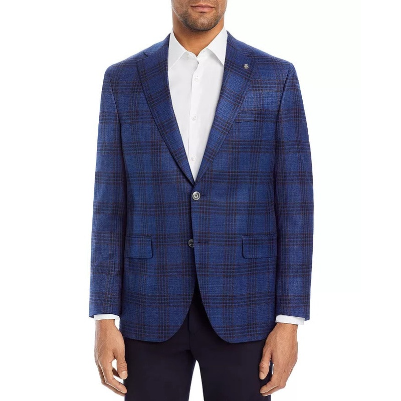 Jack Victor Conway Plaid Regular Fit Sport Coat 42R Tonal Blue / Brown
