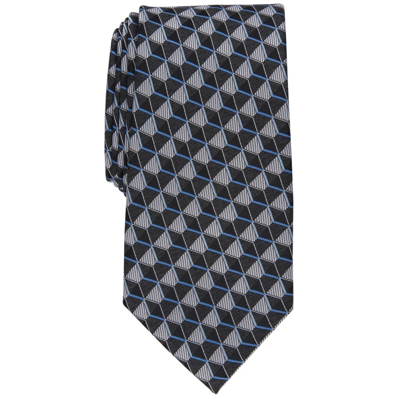 Perry Ellis Mens Dunstan Geometric Print Tie Black Necktie