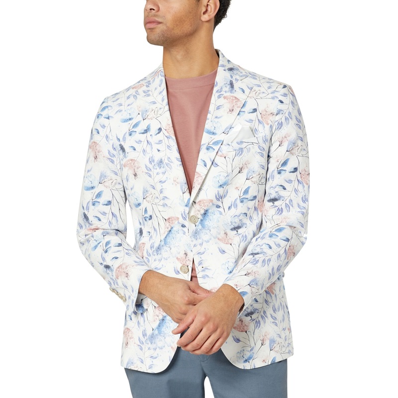 Tallia Mens Slim-Fit Floral Linen Sport Coat Mauve blue 42R
