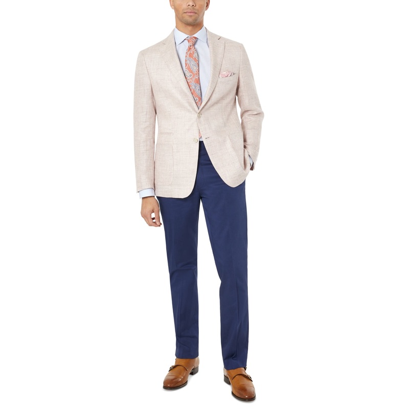 Tallia Mens Slim Fit Patterned Linen Pink 42R