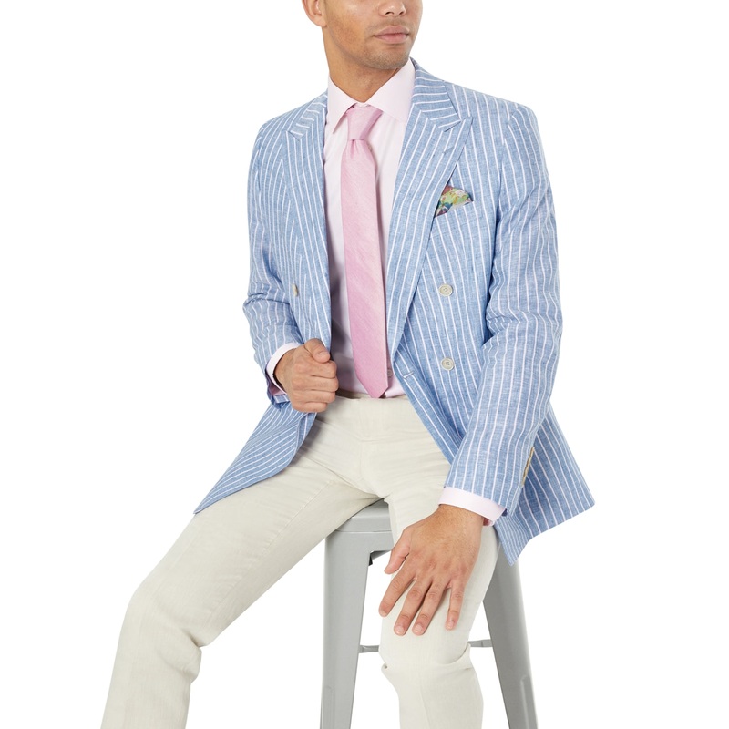 Tallia Mens Slim Fit Patterned Linen Sport Coat Blue pink 40L