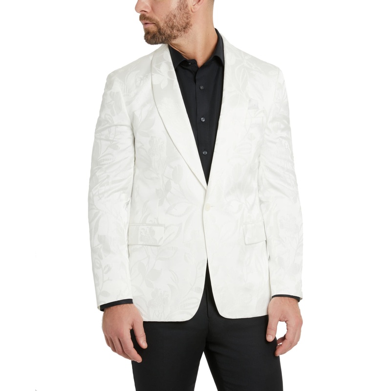 Tallia Mens Slim Fit White Floral Jacquard Blazer 42S