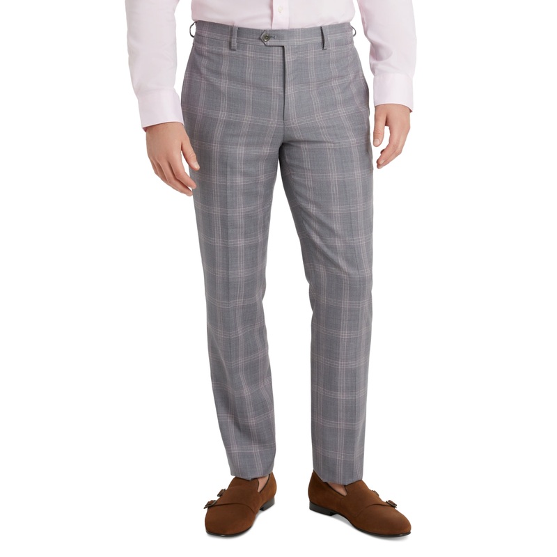 Tallia Slim-Fit Plaid Wool Suit Grey Pink 34 x 30