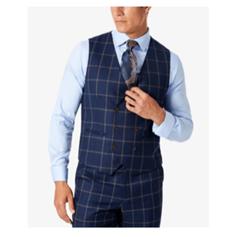 Tayion Collection Mens Classic Fit Wool Suit Vest Blue Taupe 2XL