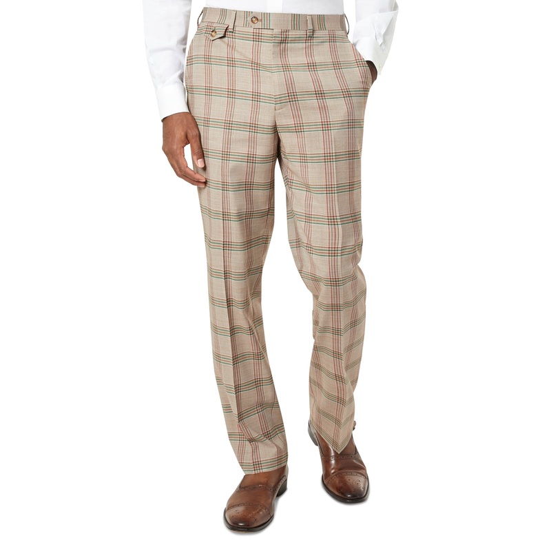 Tayion Mens Classic-Fit Wool Blend Brown Glen Plaid Pants 36 x 30
