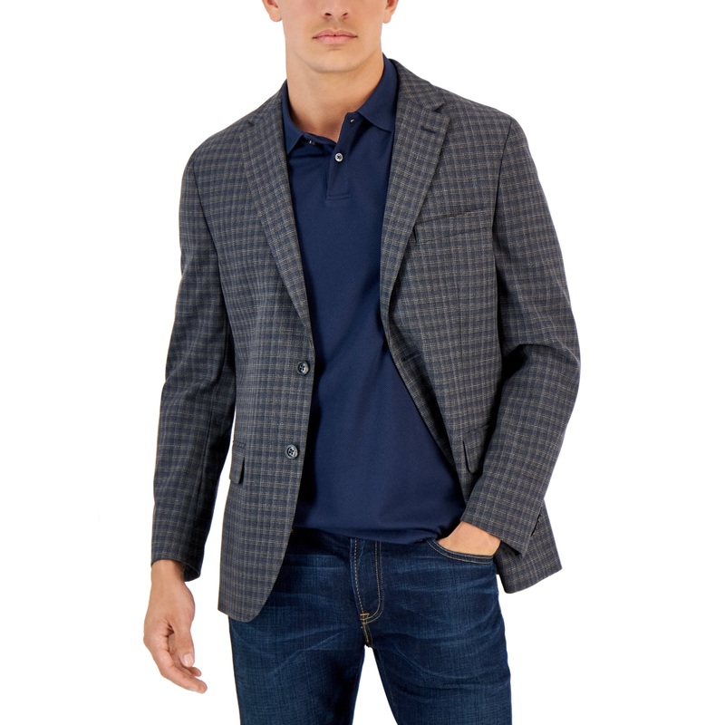 Tommy Hilfiger Mens Modern-Fit Check Sport Coat Charcoal/Brown 42S