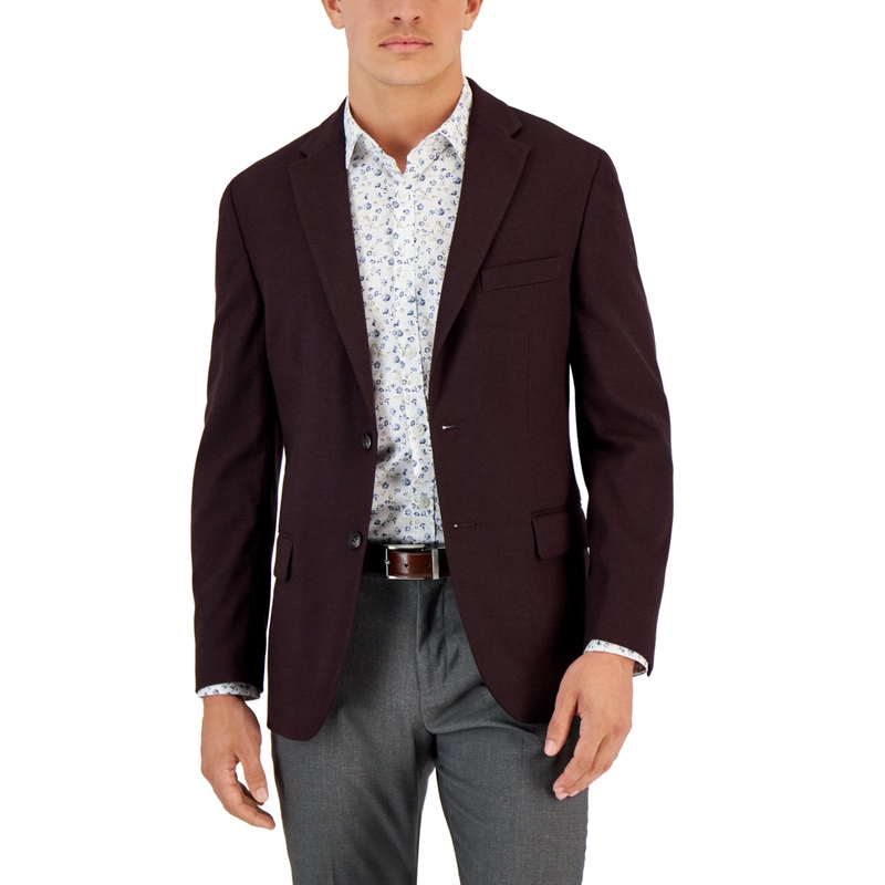 Tommy Hilfiger Mens Modern Fit Sport Coat Wine Red 36R