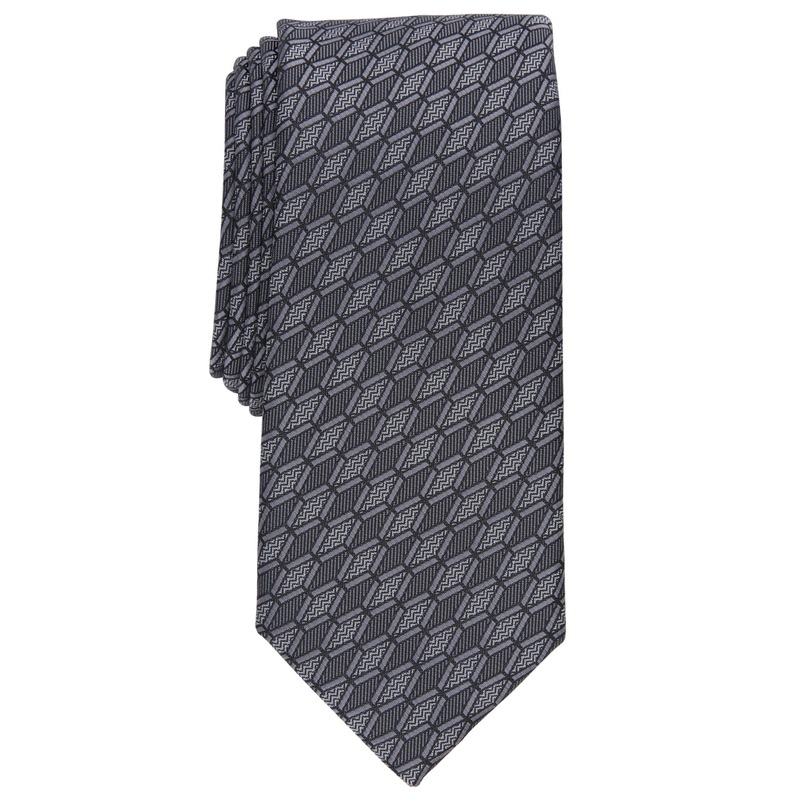 Alfani Men's Harper Geo Print Necktie Charcoal Grey