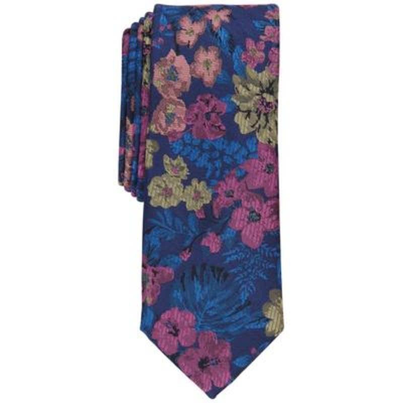 Bar Iii Men's Cartozian Botanical Floral Tie Navy Blue Multi Necktie