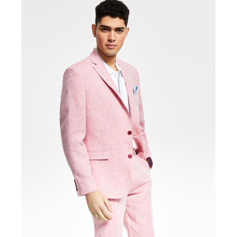 Bar III Mens Slim Fit Chambray Suit Jacket Pink 42L