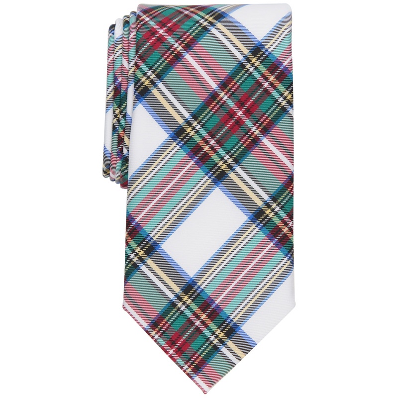 Club Room Mens Royal Stewart Plaid Tie White One Size Necktie