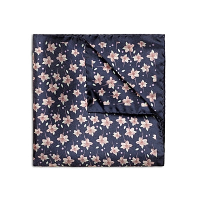 Eton Men's Navy Blue Silk Floral Print Handkerchief One SizeOne Size