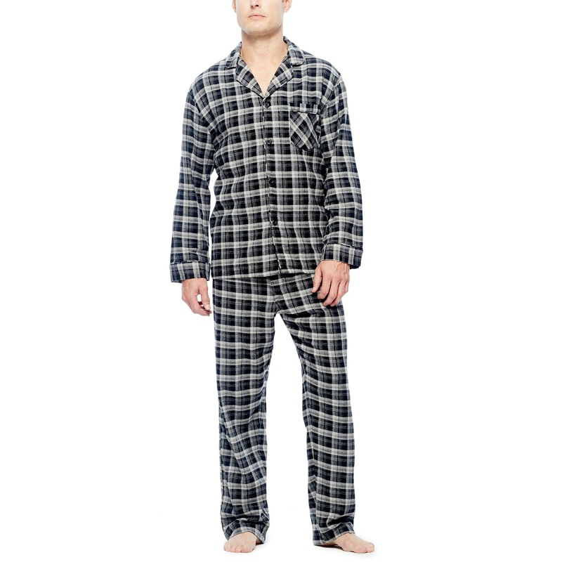 Hanes Mens Flannel Plaid Pajamas Black Large