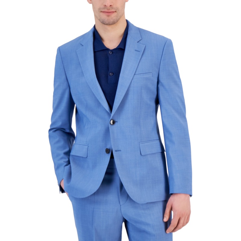 HUGO BOSS Mens Modern-Fit Light Blue Suit Jacket 36R Wool Sport Coat