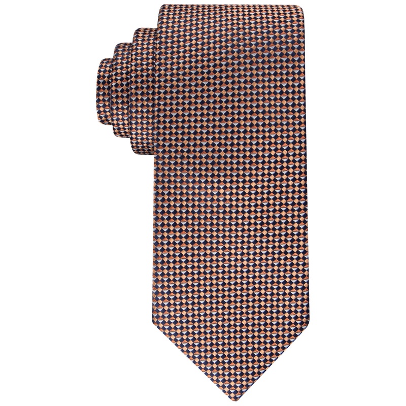 Tommy Hilfiger Men's Classic Micro Geometric Tie Orange Navy Blue Necktie