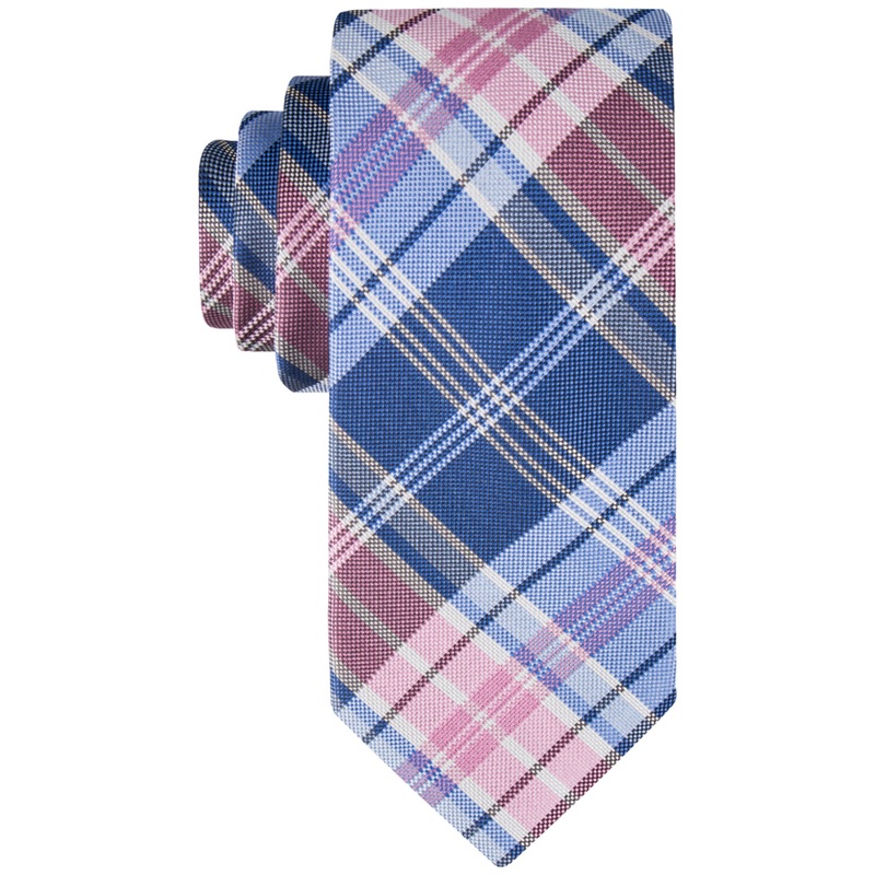 Tommy Hilfiger Men's Classic Plaid Tie Blue Pink Necktie