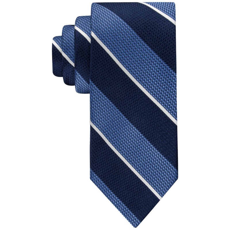 Tommy Hilfiger Men's Classic Textured Stripe Navy Blue Tie