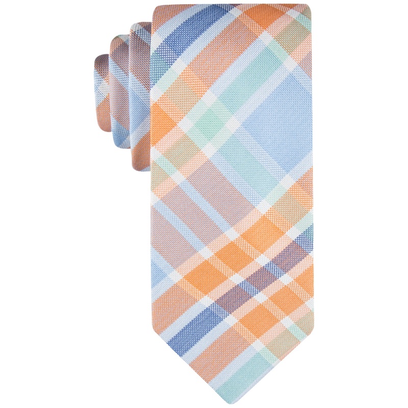 Tommy Hilfiger Men's Festive Plaid Tie Orange Blue Combo Necktie