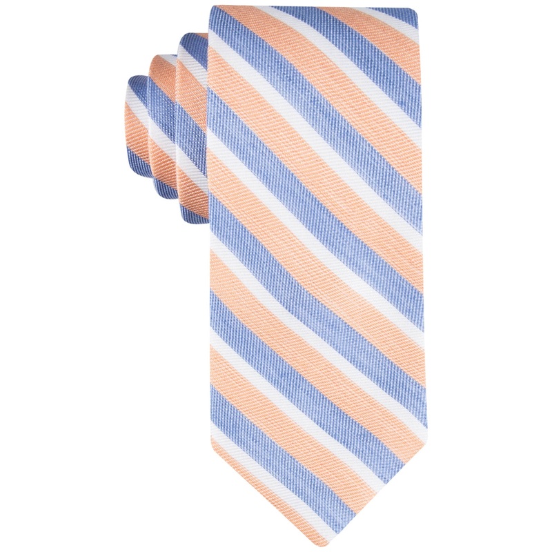 Tommy Hilfiger Men's Linen Beach Stripe Tie Peach Orange Blue Necktie