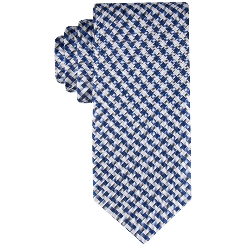 Tommy Hilfiger Men's Oxford Gingham Tie Blue Necktie