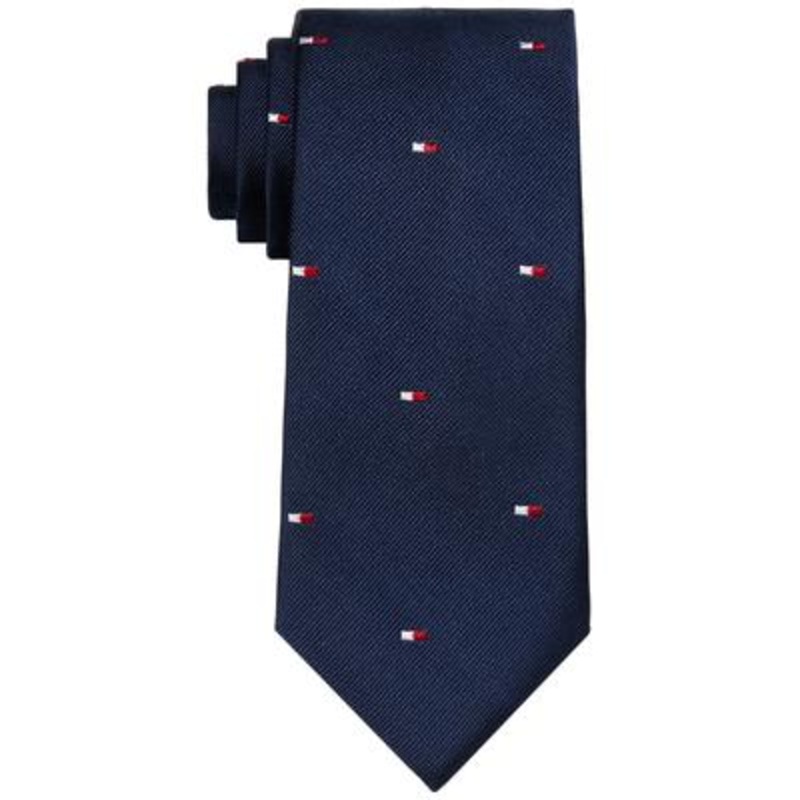 Tommy Hilfiger Men's TH Logo Conversational Tie Navy