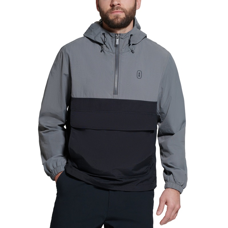 BASS OUTDOOR Men's Taslan Popover Hoodie Rain Jacket Medium Black Grey